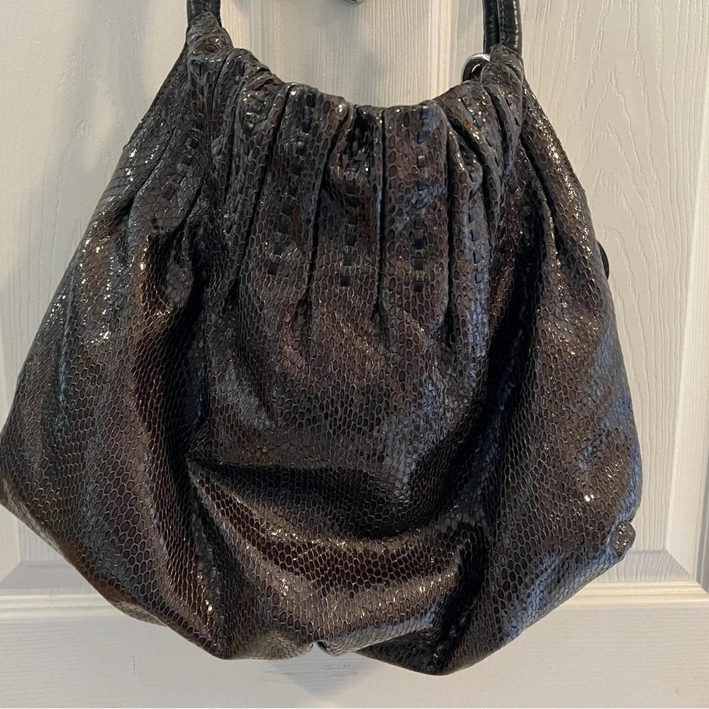 Brighton Breelan Python Snake Embossed Leather Hobo Bag